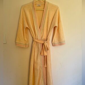 JCPenney Soft Peach Terry Cloth Robe with Pastel Stripe Trim Vintage
